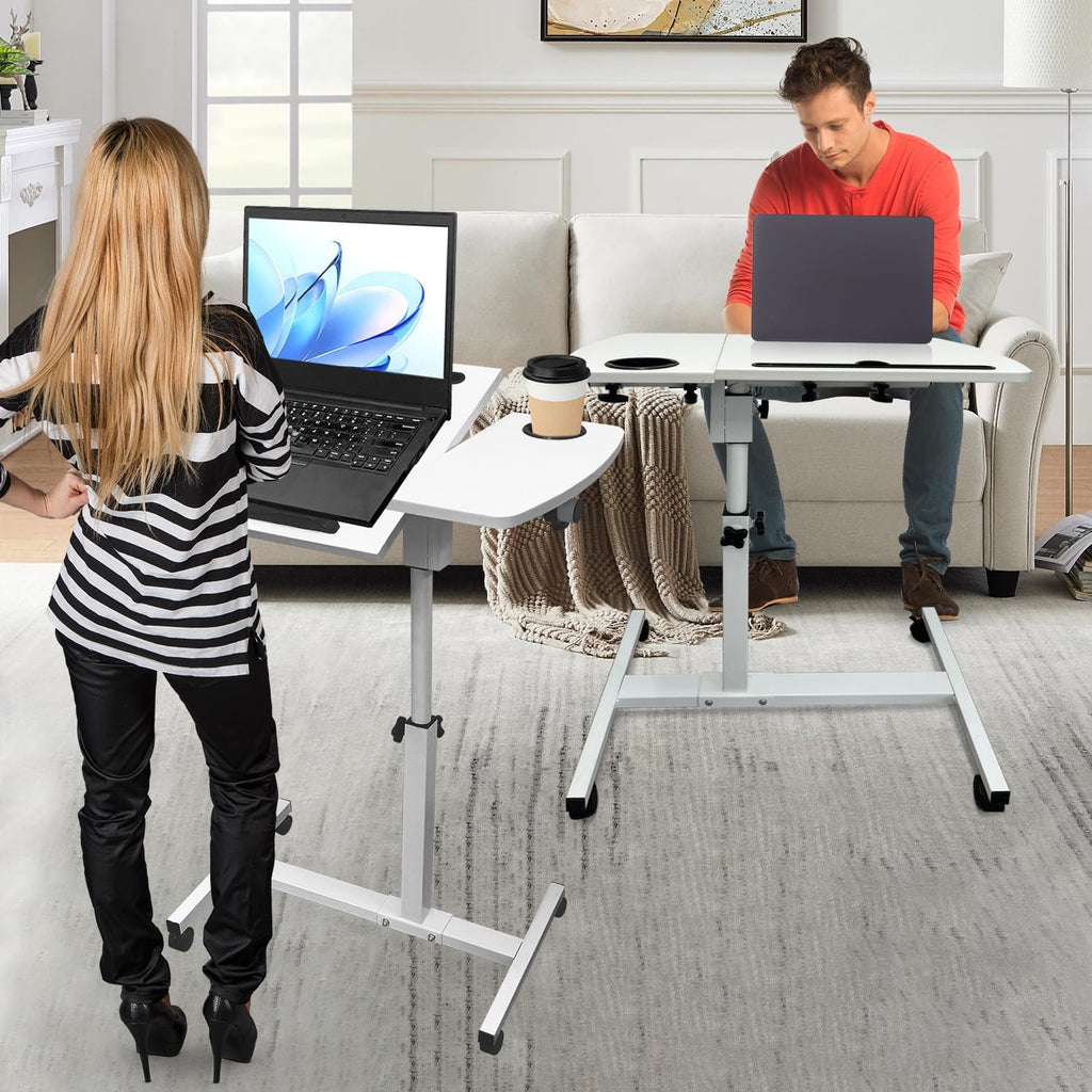 Medical Adjustable Overbed Bedside Table with Wheels & Cup Holder - Image 2
