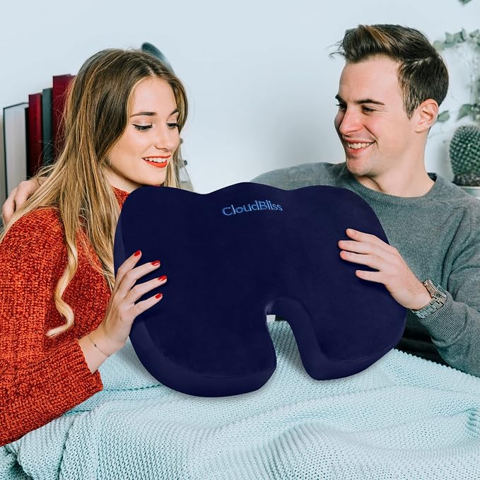 CloudBliss Gel Memory Foam Seat Cushion for Long Sitting, Large, Blue | Gel Chair Pad for Tailbone, Coccyx, Sciatica , Soft Suede Cover, Non-Slip , Washable Mesh, for office, home, car - Image 7