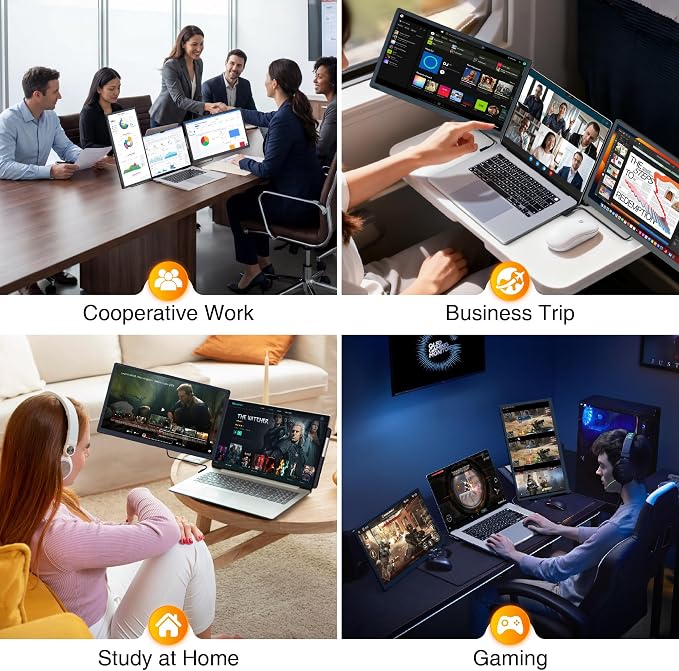 Upgraded Detachable 15.6" Laptop Screen Extender,FHD 1080P IPS Triple Portable Monitor for Laptop, Multiple Screens Design Monitor Extender for 13"-17.3" Laptops (Mac, Wins, Android, Dex) - Image 8