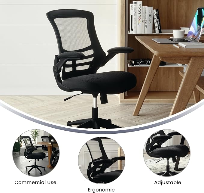 Flash Furniture Mid-Back Black Mesh Swivel Ergonomic Task Office Chair with Flip-Up Arms - Image 5