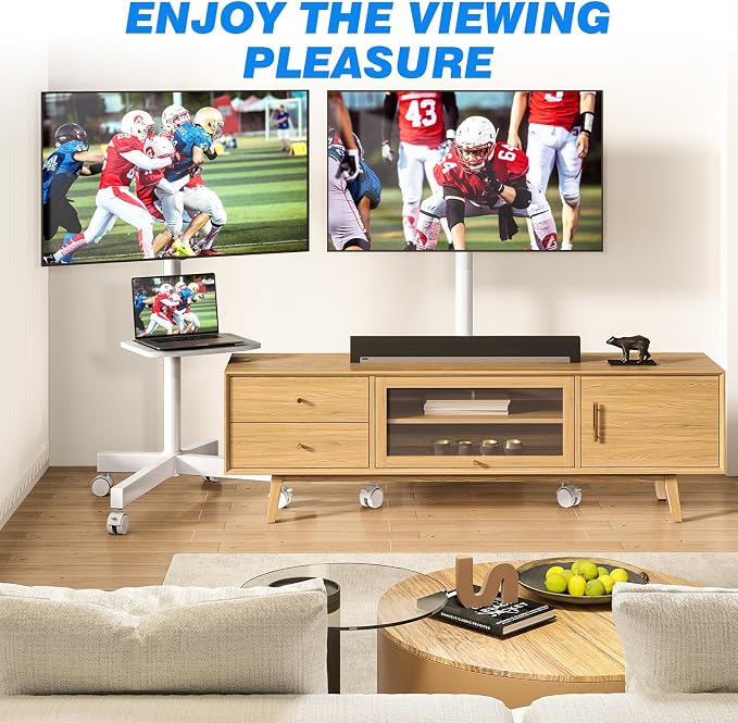 Rfiver Mobile TV Stand for 23-65 Inch Flat/Curved TVs up to 88 lbs White | Rolling TV Stand with Adjustable Shelf & Tilt, Portable Floor Stand on Wheels for Bedroom, Living Room, Max VESA 400x400mm - Image 8