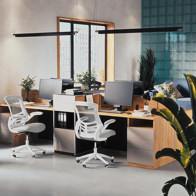 Flash Furniture Mid-Back Light Gray Mesh Swivel Ergonomic Task Office Chair with White Frame and Flip-Up Arms | White Frame, Mid-Back, Flip-Up Arms, Mesh Back - Image 6