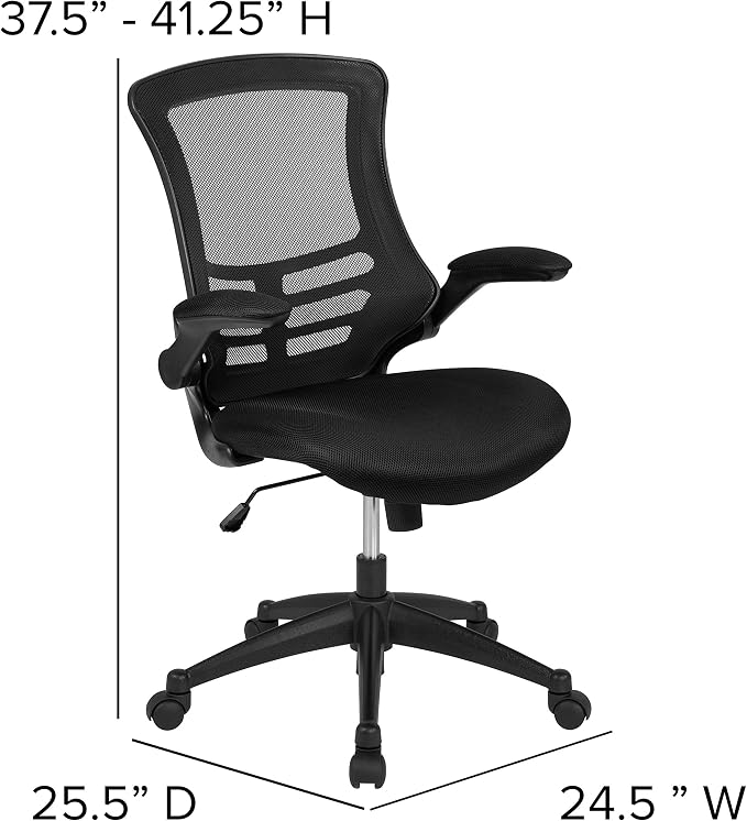 Flash Furniture Mesh Swivel Ergonomic Office Chair, Black, 5-Pack | Flip-up Arms - Set of 5, Mid-Back, Mesh Back - Image 3