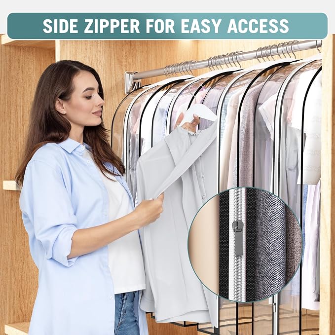 Liuoud Clear Garment Bags for Hanging Clothes 10” Gusseted, 2 Pack, 40” | Suit Bags for Closet Storage with Large Metal Zipper, Breathable odorless Hanging Plastic Clothes Cover for Coat Dress Fur - Image 3