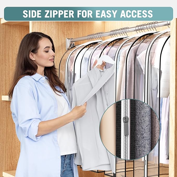 Liuoud Clear Garment Bags for Hanging Clothes 10” Gusseted, 4 Pack, 40”&50” | Suit Bags for Closet Storage with Large Metal Zipper, Breathable odorless Hanging Plastic Clothes Cover for Coat Dress Fur - Image 3