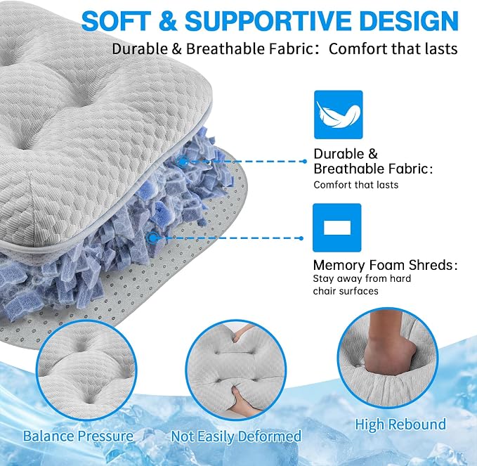 BETU Cooling Chair Cushions Set of 4, 3.5” Thick Seat Cushions, Breathable Comfort Fabric Chair Pads with Non Slip Bottom & Ties, Soft Support Cushion for Kitchen, Office, Patio,15.5"X15.5"X3.5"Gray - Image 5