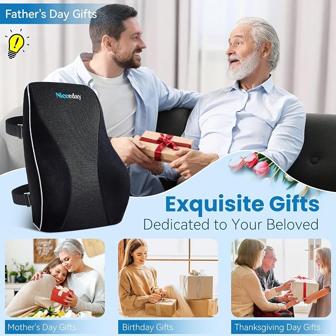 Lumbar Support Pillow for Office Chair Car, Gaming Chair Lower Back Pain Relief Memory Foam Cushion with Greeting Card,3D Mesh Cover Ergonomic Back Rest, Birthday Gift for Dad,Stocking Stuffers - Image 2