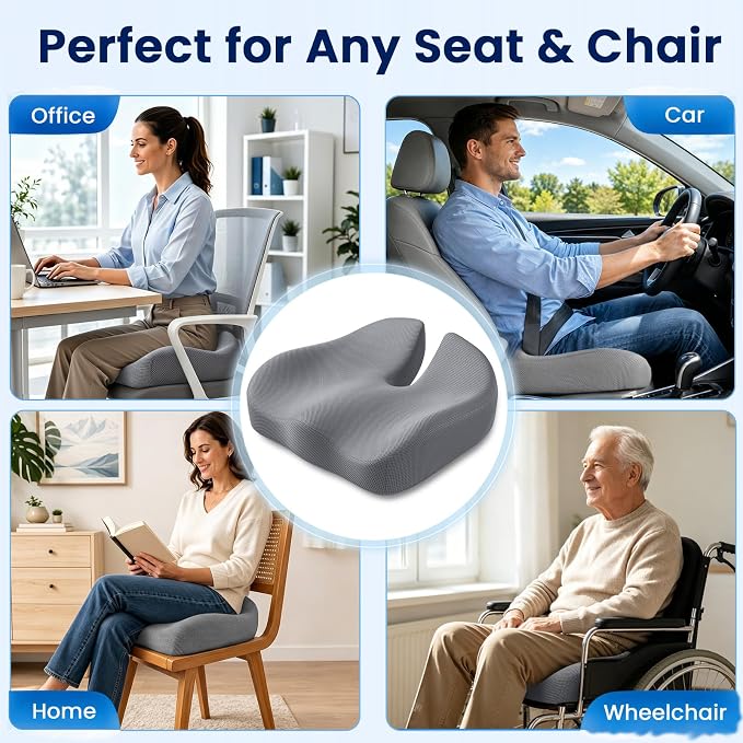 CJACSOC Seat Cushion, Extra Large Memory Foam Cushion for Office Chair Cushions, Ergonomic Cushions Pad Pillow for Pressure Relief Sciatica & Pain Relief for Long Sitting, Grey - Image 8