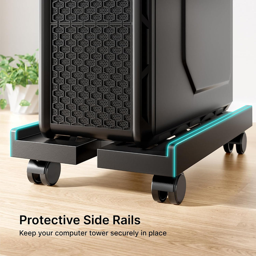 PC Stand for Floor, Adjustable CPU Stand with 4 Rolling Wheels, Black - Image 7