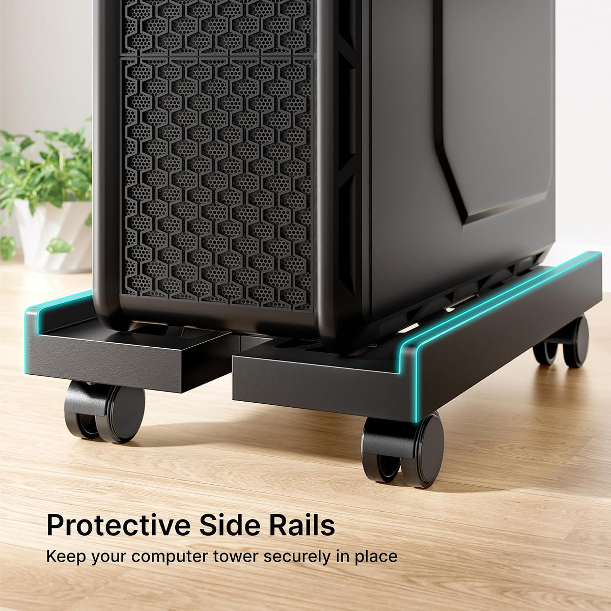 PC Stand for Floor, Adjustable CPU Stand with 4 Rolling Wheels, Black - Image 7