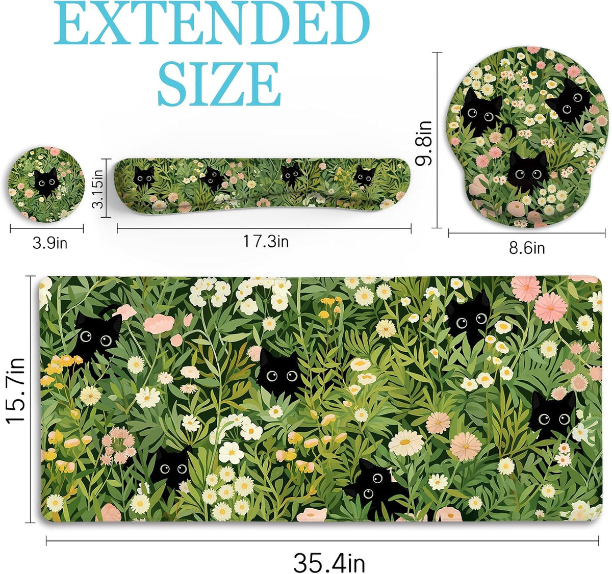 Cat Mouse Pad with Wrist Rest, Green Office Desk Accessories - Image 3