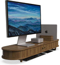 42 Inch Curved Dual Monitor Stand Riser with Storage Desk Shelf | Double Computer Stand with Sliding Doors for 55-72 Inch Cozy Workplace Computer Setup Desk Organizer Toasted Bamboo Color by WELLWENG