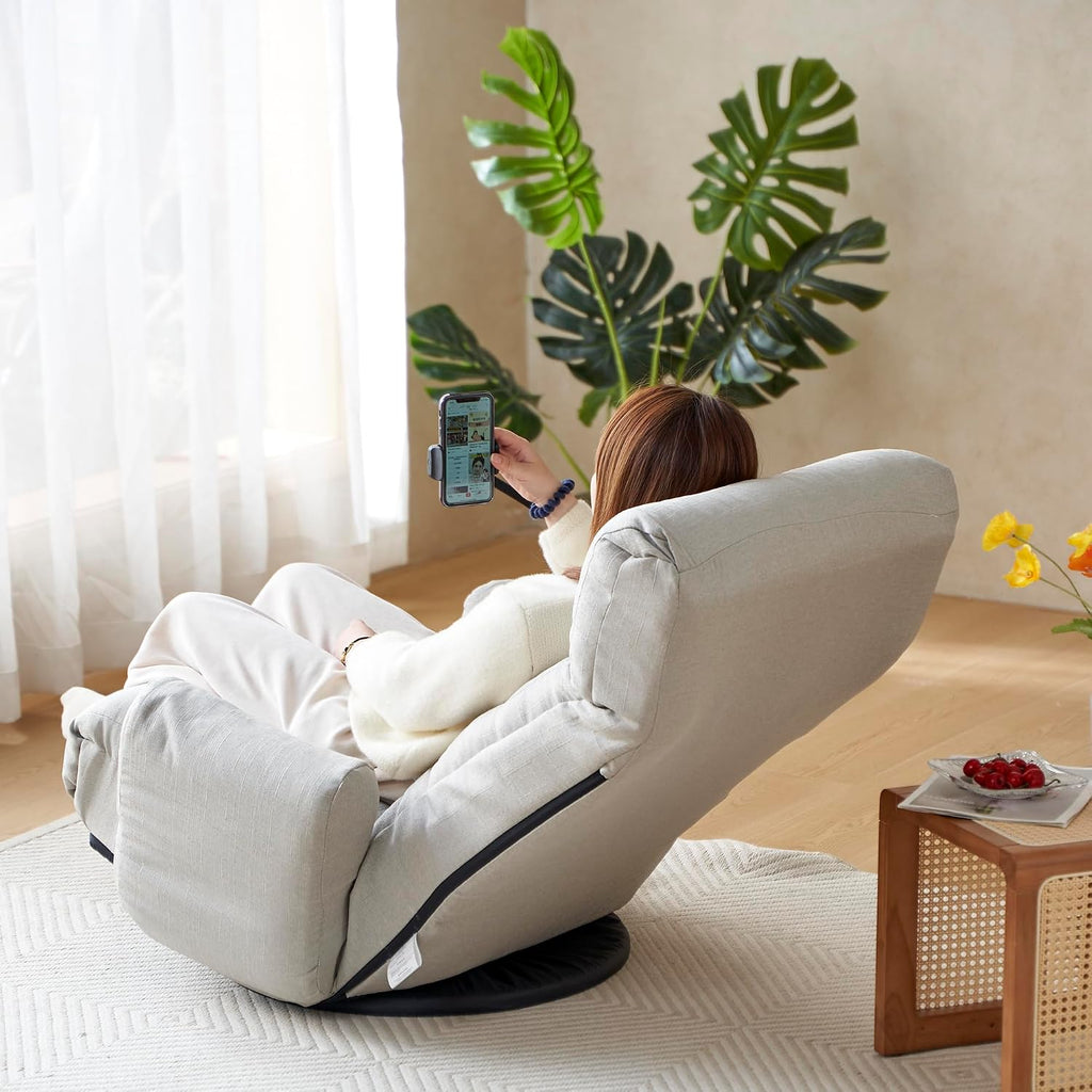 Swivel Lazy Floor Chair, Adjustable Reclining Floor Lounger with Head & Back Support and Phone Holder, Comfy Tatami Sofa Seat for Adults Bedroom & Gaming - Image 9
