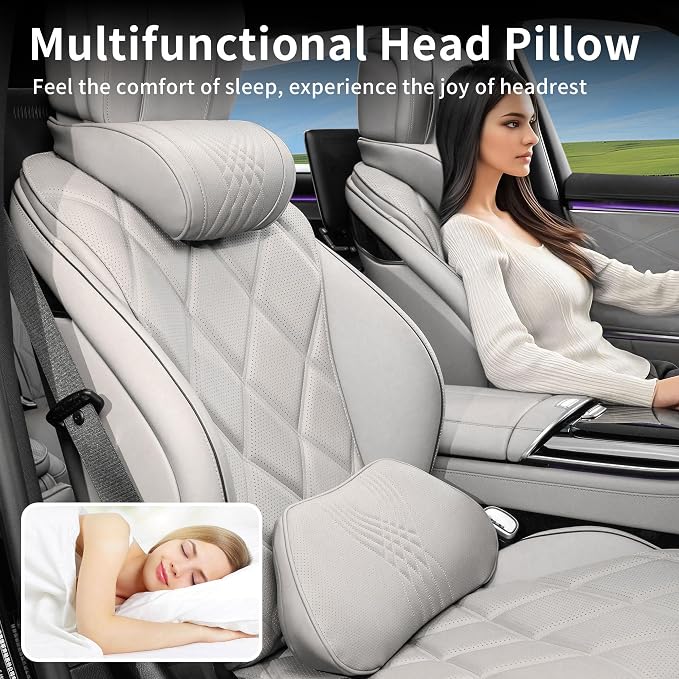 Lumbar Support Pillow for Car Seat, Office Chair, Off-White, 1PC | Leather Lumbar Pillow Memory Foam Lower Back Cushion for Back Pain Relief Improve Posture, Ergonomic Back Rest Gaming Chair - Image 8