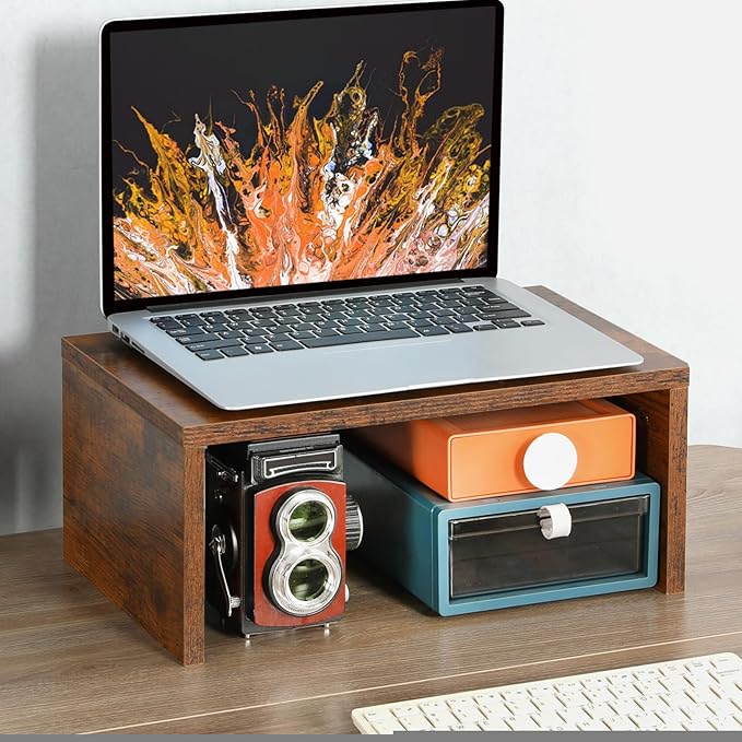 TEAMIX 6.7 inch Tall Monitor Stand Riser, Wood Shelf Riser, Desk Organizer | Laptop/Printer/Computer Stand, Extra Storage Underneath,Hold 80 Lbs, Rustic Design, Smooth Espresso Finish, for Home Office - Image 2