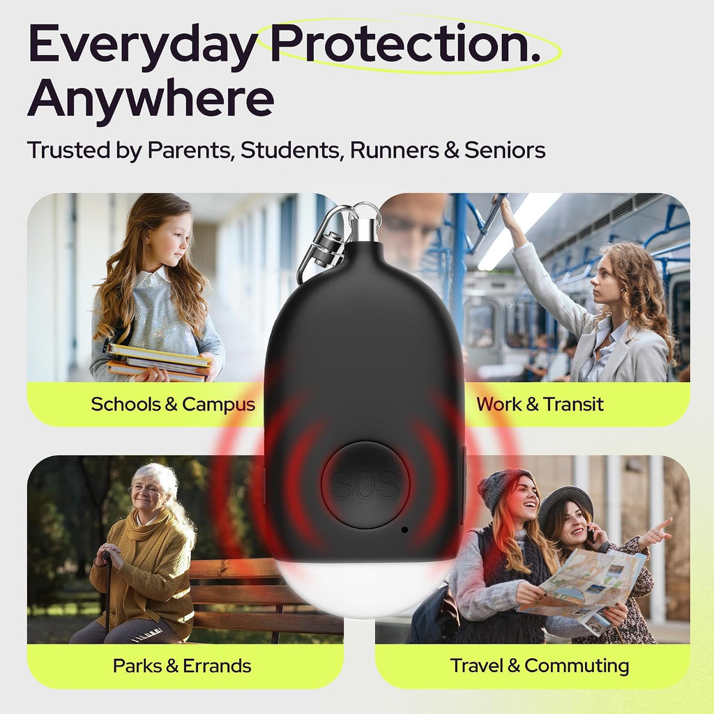 Rechargeable Personal Alarm Keychain - 130dB Siren, LED Light - 3Pack Personal Safety Alert for Women to Carry - Panic Button Alarm for Security - Rape Whistle for Self Defense (Black&Pink&Blue) - Image 6