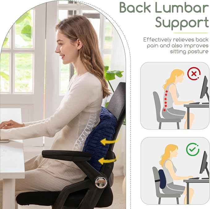 Lumbar Support Pillow for Recliner Chair/Office Chair/Couch, Memory Foam Back Support Cushion with Adjustable Strap, Recliner Cushions for Lower Back Pain Relief, Sleeping, Washable Cover, Navy - Image 3