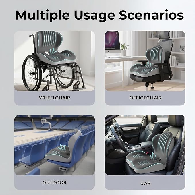 Ergonomic Seat Cushion with Lumbar Support (Grey) | Office Chair Seat Cushion, Memory Foam Orthopedic Cushion with Tailbone Hollow, Sciatica & Back Pain Relief for Long Sitting - Image 9