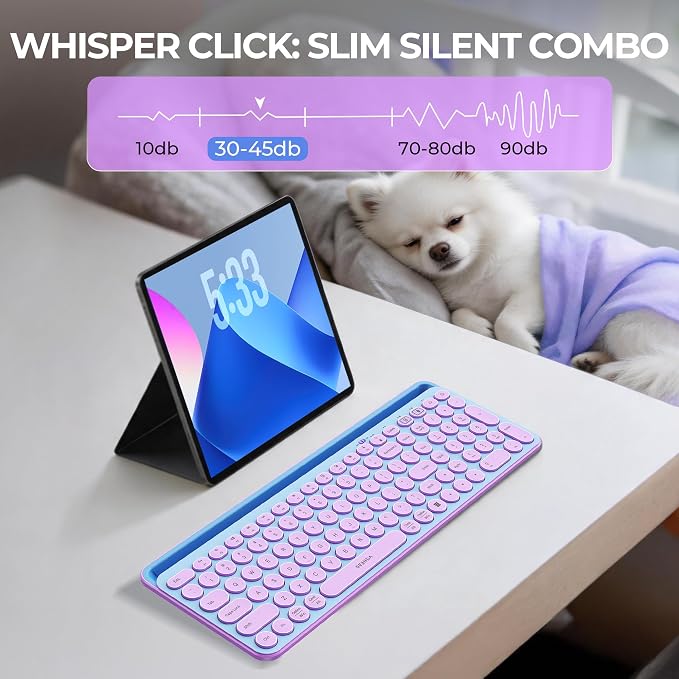 seenda CU-301 Bluetooth Keyboard for iPad,Blue&Purple | Bluetooth+2.4G combo with tablet holder, full-size keys and quiet clicks for iPad, iPhone, Mac, Windows and Android. - Image 4