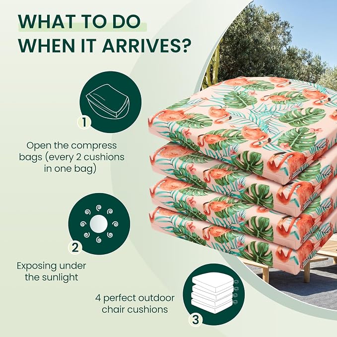 HARBOREST Outdoor Chair Cushions Set of 4, Water Resistant Patio Chair Cushions with Ties, Outdoor Seat Cushions for Patio Furniture, 17"x16"x2", Flamingo - Image 5