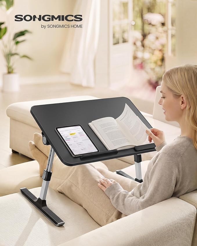 SONGMICS Bed Laptop Desk, Adjustable Laptop Desk for Bed with 8 Heights, Portable Foldable Bed Table, for Bedroom and Living Room, 20.5 x 11.8 x 9.1 Inches, Ink Black ULLD117B101 - Image 2