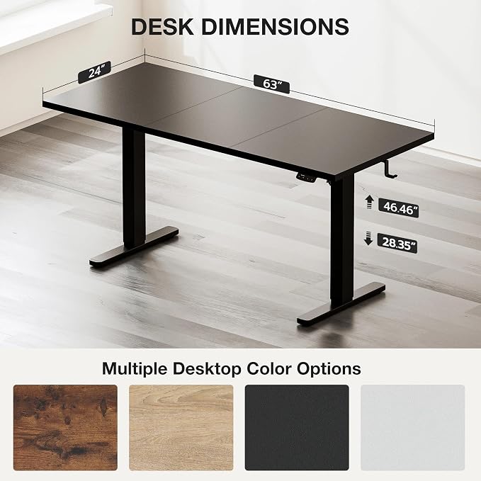 Electric Standing Desk with Cable Management,Black Height Adjustable Desk with Memory Presets, Sit Stand Table for Work from Home, Ergonomic Computer Desk,63 x 24 inch - Image 3