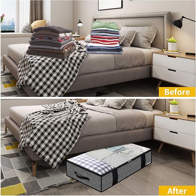 Onlyeasy 4 Pack Under Bed Clothes Storage Bags Organizer with Reinforced Handles and Zippers, Foldable Underbed Storage Container Bags for Blankets, Comforters, Bedding, Linen-like Black, MXAUBBP4 - Image 4