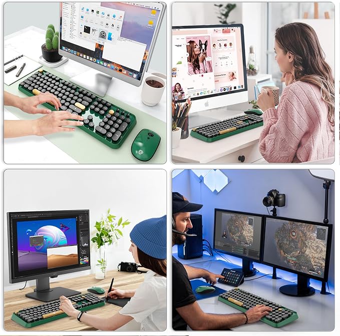 Green Wireless Keyboard and Mouse Combo,Typewriter Keyboard with Round Keys,2.4G Wireless Full Size Colorful Keyboard with Number Pad for Computer Laptop and Desktop - Image 7