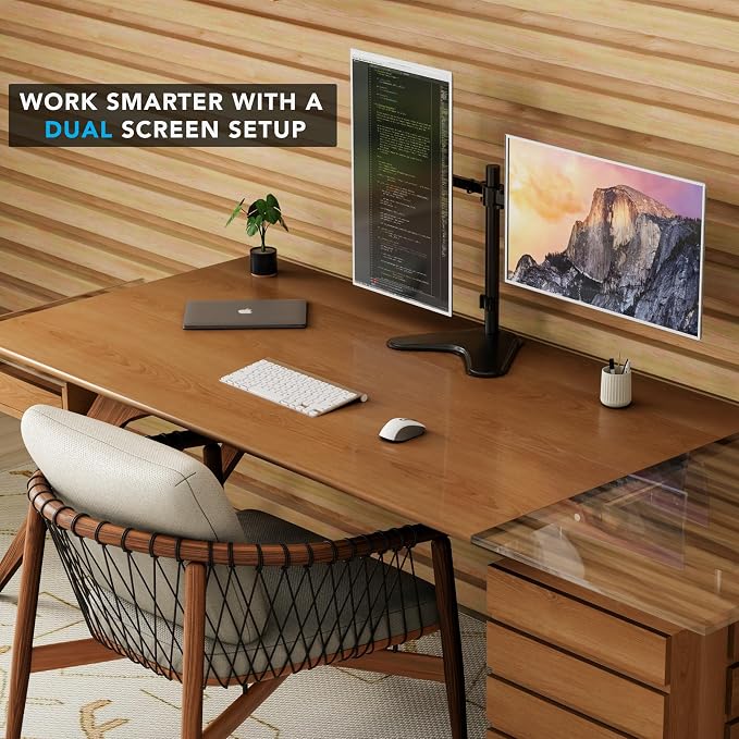 Mount-It! Dual Monitor Stand, Premium Adjustable Desk Mount for Two 13–32 Inch Screens up to 17 lbs Each, Full Motion Swivel Tilt Rotate Height Adjustable Arms, VESA 75x75 100x100, Steel Base - Image 7