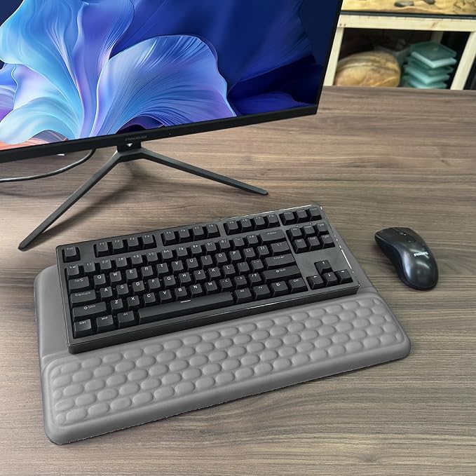 Computer Keyboard Stand with Wrist Rest, Ergonomic Tilted Keyboard Holder - Keyboard Riser with Wrist Pad - Keyboard Tray Support for Office Home - Gray - Image 7