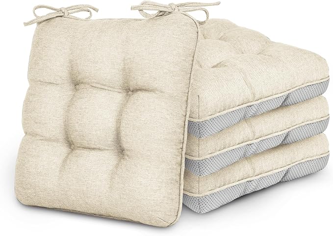 Love's cabin Memory Foam Chair Cushions Set of 4, 19 Inch, Beige | 19"x19"x3.5", Indoor & Outdoor Chair Seat Pads with Non-slip Bottom and Ties, for Dining, Kitchen, Office and Patio Chair by Lovescabin