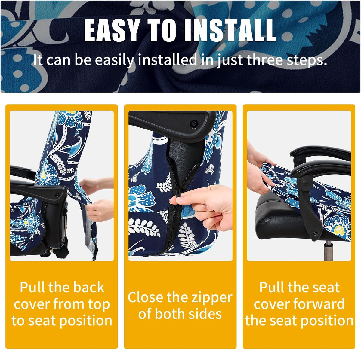 Smiry Office Computer Chair Cover with Armrest Covers, Midnight Blue - Image 6