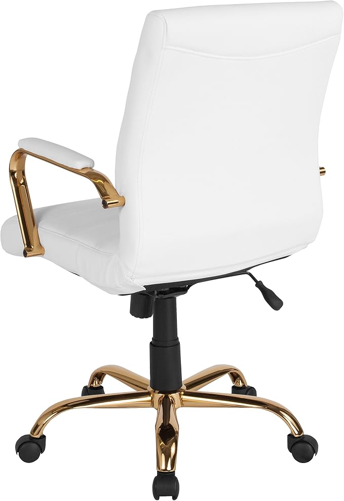 Flash Furniture Mid-Back White LeatherSoft Executive Swivel Office Chair with Gold Frame and Arms - Image 10