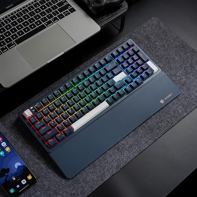 Hexgears Wireless Mechanical Keyboard with Number Pad,Wrist Rest,Gasket Structure,Tri-Mode BT5.0/USB-C/2.4GHz Hot Swappable Keyboard,Creamy Sound,RGB Backlit,Computer Gaming Keyboards(Clicky Switch) - Image 9