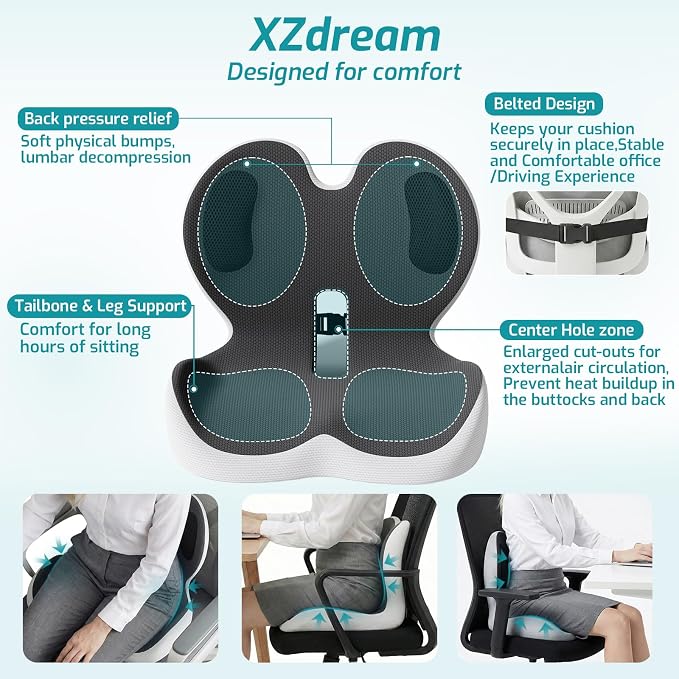 Ergonomic Seat Cushion,Office Chair Cushion with Lumbar Support Pillow | Improve Seat Comfort,Back Pain,Tailbone & Sciatica Relief,Memory Foam Seat Cushions for Office,Car,Home Chairs - Image 3