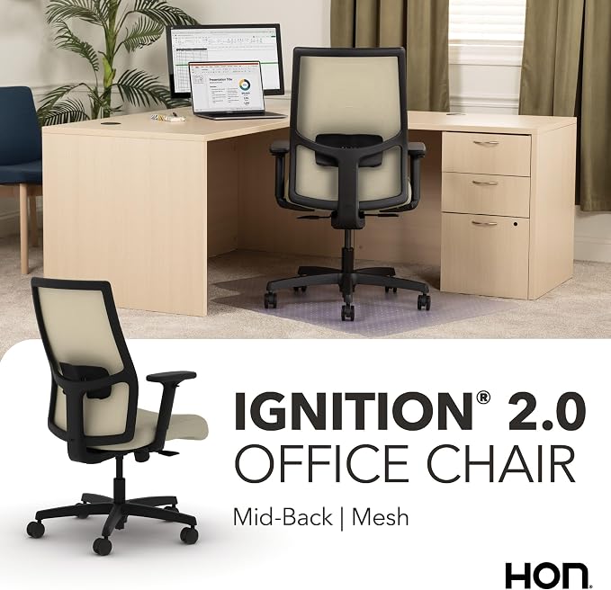 HON Ignition 2.0 Ergonomic Office Chair, Lumbar Support, Desk Chair, Linen | Ergonomic office desk chair with lumbar support, adjustable arms, office decor, workstation comfort for focused productivity - Image 7