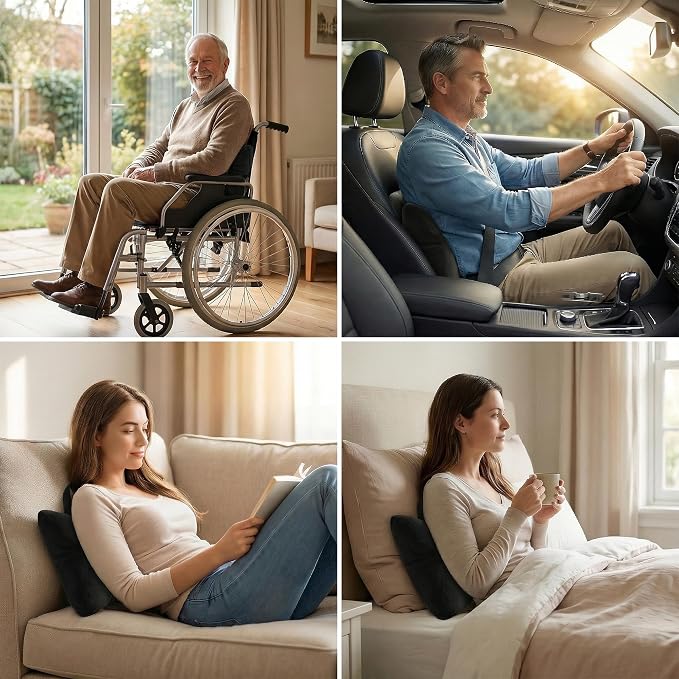 Lumbar Pillow for Car Seat and Office Chair, Classic Black | Ergonomic back support cushion with a removable, washable corduroy cover for driving, desk chairs, sofas and recliners - Image 7