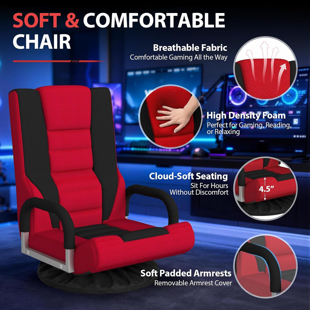 HOPERAN 360° Swivel Floor Gaming Chair, 6 Position Foldable Floor Chairs - Image 6