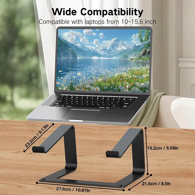 Tonmom Laptop Stand for Desk, Aluminum Laptop Riser Holder | Removable Metal Notebook Stand Ventilated Cooling Computer Riser Compatible with 10-15.6” Laptops - Image 3