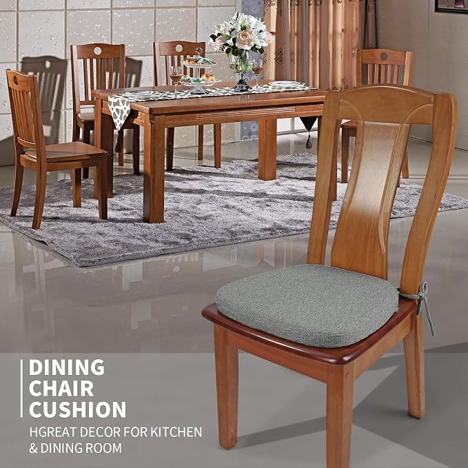 SINOSSO 4 Pack Memory Foam Chair Cushions for Dining Chairs, Friendly Woven Fabric 16" U-Shape Comfortable Kitchen Chair Pads, Removable Slip Resistant Seat Cushions (Set of 4, Dark Grey) - Image 2