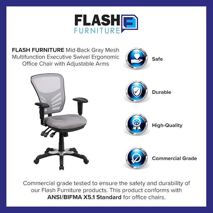 Flash Furniture Mid-Back Gray Mesh Multifunction Executive Swivel Ergonomic Office Chair with Adjustable Arms | Adjustable Armrests, 360° Swivel, Height Adjustable, Commercial Grade - Image 11
