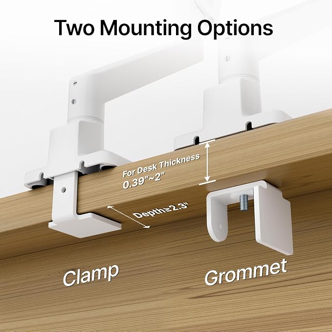 monTEK Single Monitor Arm for Max 45 Inch Ultrawide Screens, Holds 35 Lbs | Adjustable Monitor Desk Mount with C Clamp/Grommet Desk Mount, Cable Management, VESA 75/100mm, White - Image 7