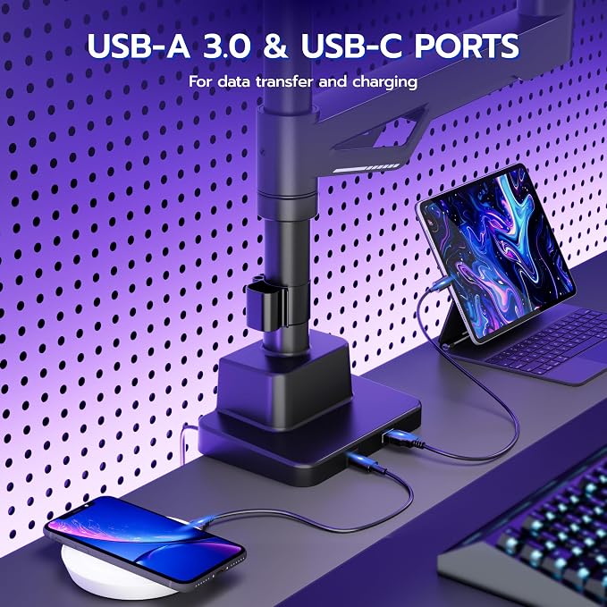 ARES WING Heavy-Duty Gas Spring Dual Ultrawide Monitor Arm57 60Lbs USB VESA | Height Adjustable & Extendable,Built-in USB Port,60Lbs Per Screen, Multi VESA Fit, Clamp & Grommet Base For Ultrawide Screens - Image 7