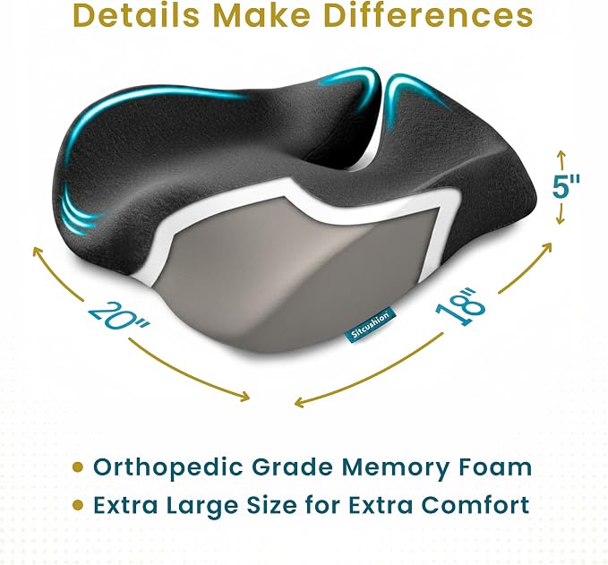 Ergo Office Chair Cushion for Back Pain, Sciatica, Tailbone Pain Relief | Extra Large Office Chair Cushion for Healthy Sitting Posture, Sciatica Pain Relief Pillow With Extra Cover (Gray) - Image 5