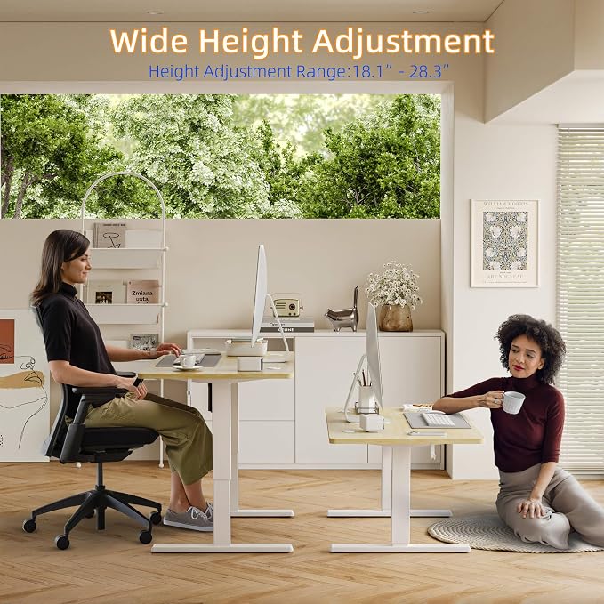 YIHAYO Low Height Adjustable Desk, Lifts 18.1-28.3 Inches, Electric Standing Desk for Short People, 60 x 24 Inches Computer Table with Splice Board for Home Office, Natural - Image 4