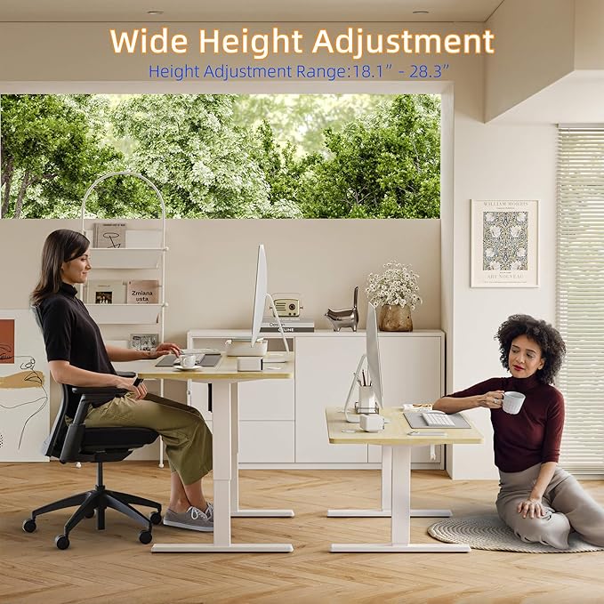 YIHAYO Low Height Adjustable Desk, Lifts 18.1-28.3 Inches, Electric Standing Desk for Short People, 55 x 24 Inches Computer Table with Splice Board for Home Office, Natural - Image 4