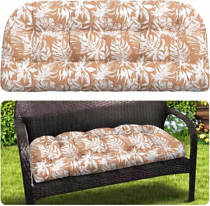 MAGIC ELEPHANT Outdoor Bench Cushion, Memory Foam Loveseat Cushion for Patio Furniture Wicker Chair, Settee Porch Swing Seat Cushion, 44 x 19 Inches (Rust Orange Monstera) by Magicelephant