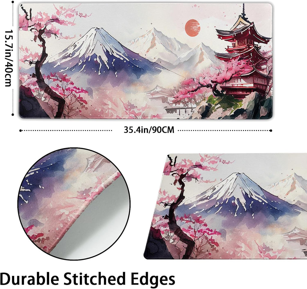 Japanese Cherry Blossom White Gaming Mouse Pad XXL Extended Large Mouse Mat Desk Pad Nonslip Rubber Base Long Computer Keyboard Desk Mat for Gaming Laptop Desktop 35.4 x 15.7 Inch - Image 3