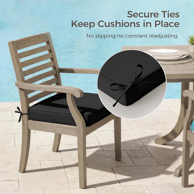 UNIKOME Outdoor Chair Cushions Set of 4, Water Resistant Patio Seat Cushions with Ties for Outdoor Furniture, High-Density Foam, UV & Fade Resistant, Piped Edge – 19" x 19" x 3", Black - Image 5
