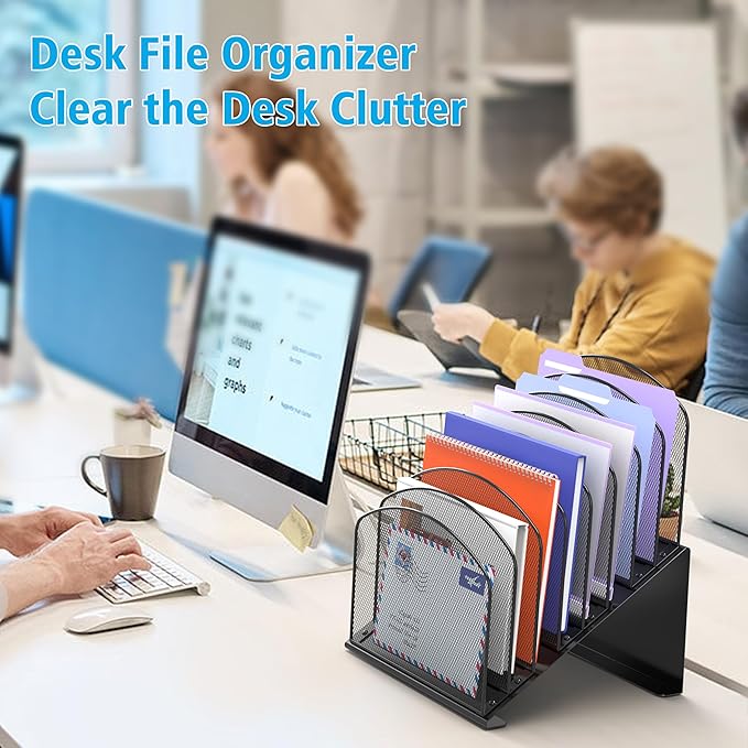 Delifox Inclined Desk File Organizer, 8-Section, Black | Upright Desk File Holder, Standing File Sorter, For Office School Classroom Desktop Organization - Image 7